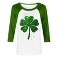 thumbnail image 5 of JTZGDY Plus Size St. Patrick's Day Tops for Women Dressy Casual Raglan 3/4 Sleeve Green Gilter Shamrock Print Round Neck Graphic T-Shirts Trendy Oversized Holiday Outfit Clothes Green#01 XXXXL, 5 of 5