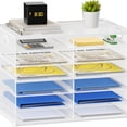 thumbnail image 2 of 12 Compartments Paper Organizer for Desk, Mesh Literature Organizer, Mail File Sorter Tray with Handle, Desktop Mailbox for Office Classroom Home - White, 2 of 6