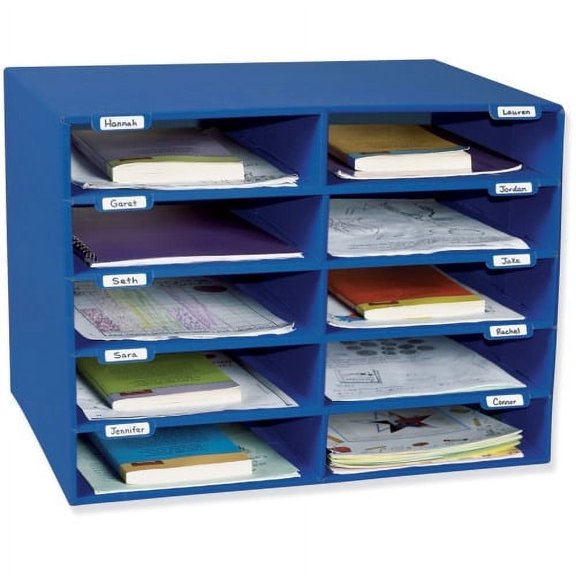 Classroom Keepers 10-Slot Mailbox 10 Compartment(s) - Compartment Size 3" x 12.50" x 10" - 16.6" Height x 21" Width x 12.9" Depth - Recycled - Blue - 1Each
