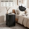 thumbnail image 3 of Aisword Round End Table Set of 2 with Charging Station, Fluted Accent Side Table with Sliding Door and Adjustable Shelf, Nightstand for Small Space, Black, 3 of 6