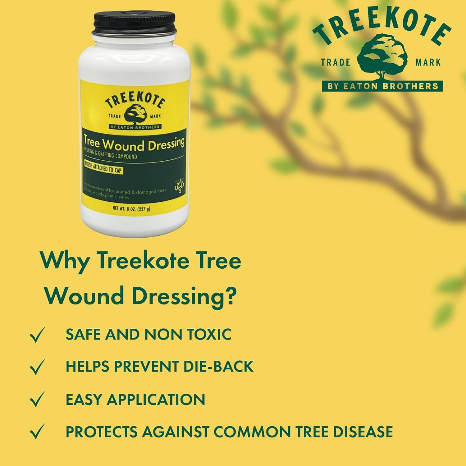 Treekote Wound Dressing Brushtop 8 OZ for Trees and Shrubs - Healing Paste and Tree Wound Sealer - Pruning Sealer, Grafting Compound - Bonsai Cut Paste and Sealant for Effective Tree Wound Repair
