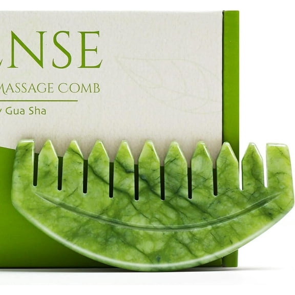 LEOSENSE Gua Sha Comb, Natural Jade Stone, Hair Scalp Massage Comb for Head Care Relaxing,  Facial GuaSha Massage Tool