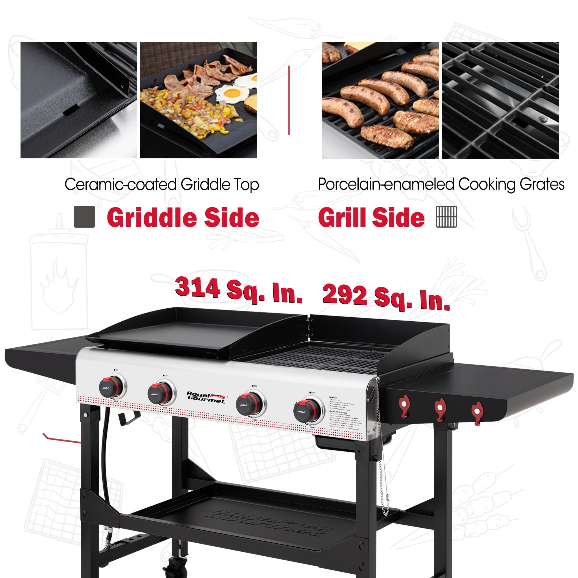 Royal Gourmet 4-Burners Portable Propane Gas Grill and Griddle Combo Grills  in Black with Side Tables GD401 - The Home Depot