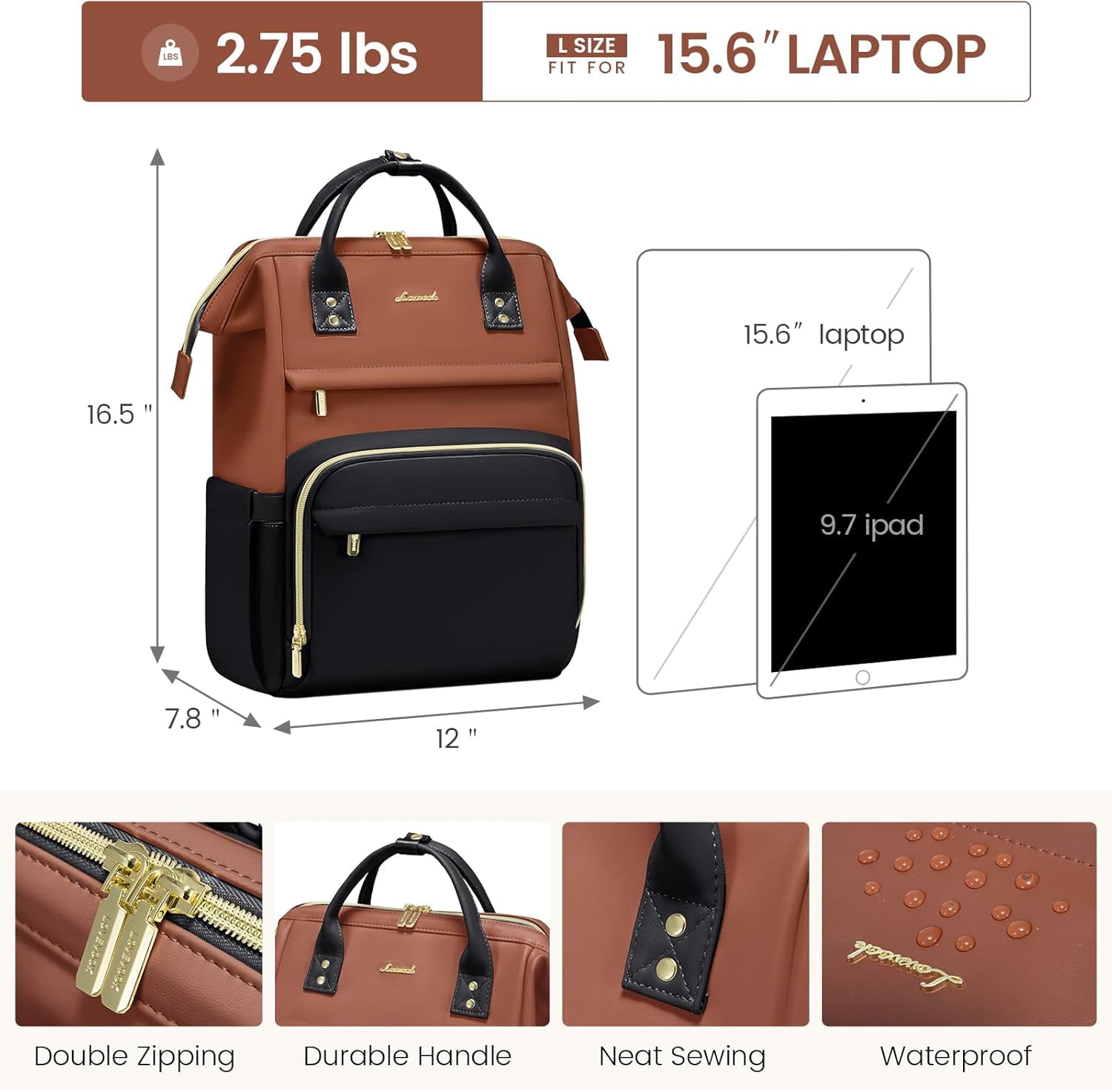 LOVEVOOK Leather Laptop Backpack for Women, 17 inch Professional Work & Travel Bag, Brown