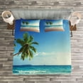 thumbnail image 3 of Ambesonne Beach Quilted Bedspread Set 3 Pcs, Scenic Island View Trees, King Size, Pale Brown Green Blue, 3 of 3