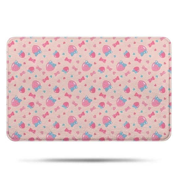 Strawberry Plants Fruit Bow Pink Pattern Bathroom Rugs Mat,Non Slip Microfiber Bathroom Rug,Rubber Backing,Soft Bathroom Mats for Bathroom Floor,Tub and Shower,17x27in(43x68cm)