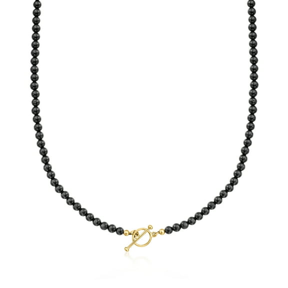 Ross-Simons 3.5-4mm Onyx Bead Charm-Compatible Toggle Necklace in 18kt Gold Over Sterling, Women's, Adult