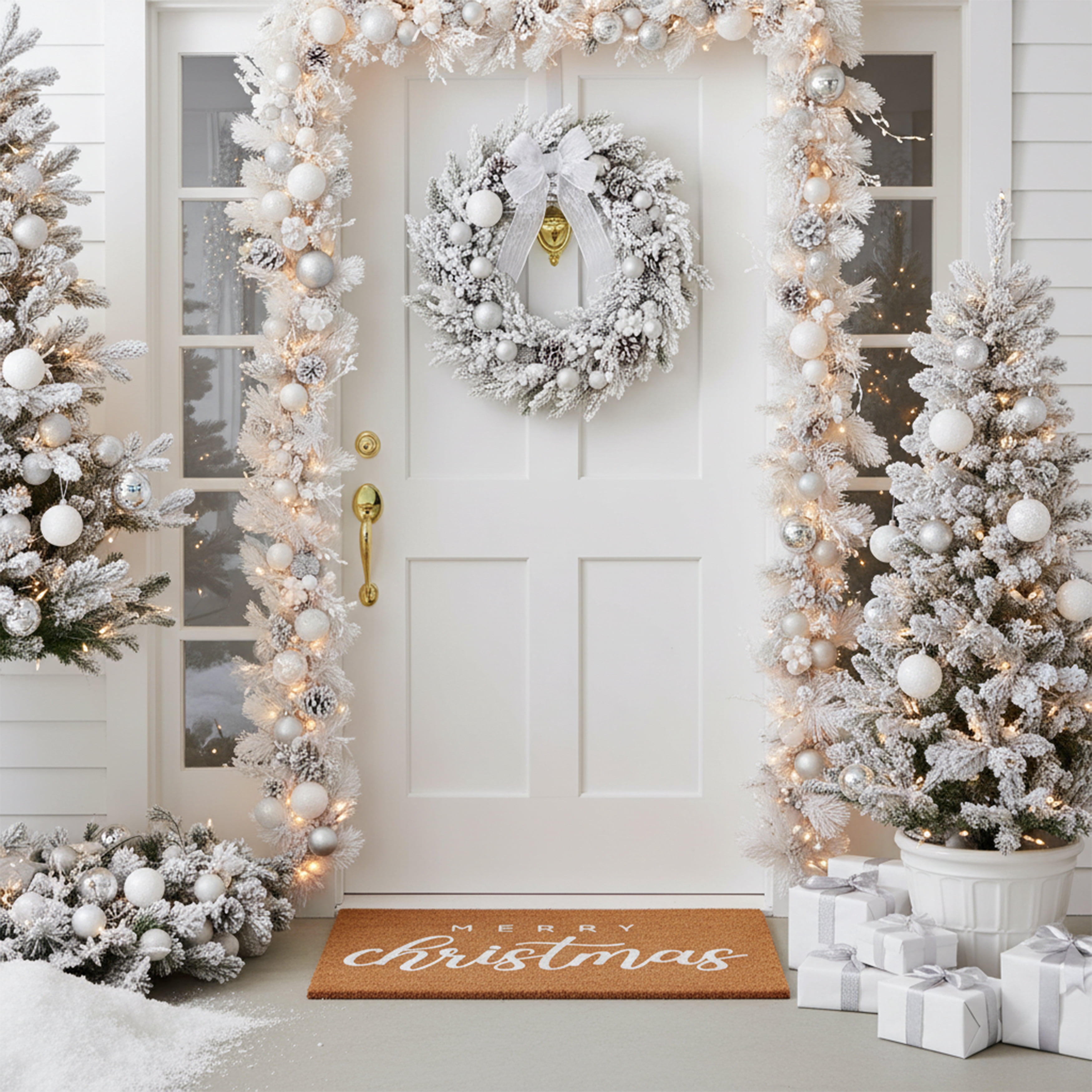 Calloway Mills 117393048 White Classic Christmas Doormat 30" x 48"