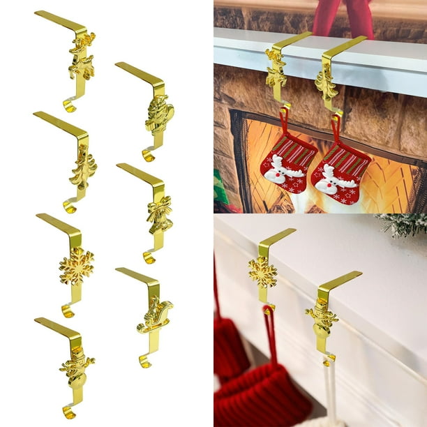 Gancho para el soporte de la media navideña | Ganchos de decoración navideña de hierro dorado, gancho resistente sobre la puerta para coronas, acabado liso, 16x10x5cm, puede aguantar hasta 10