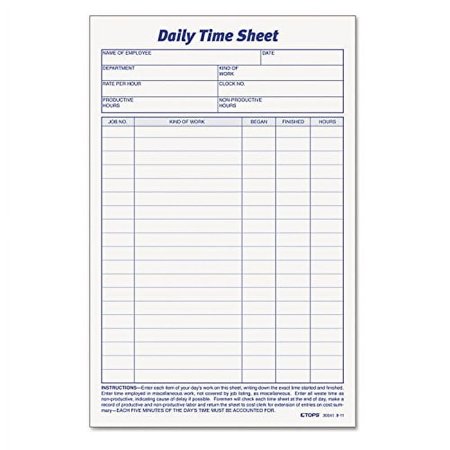 TOPS 30041 Daily Time Sheets, 6-Inch x9-1/2-Inch , 100 Sheets/Pad, 2PD/PK, White