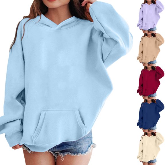 KHONTS Girls Casual Long Sleeve Classic Hoodies Cute Oversized Pocket Sweatshirt Tops,Size 2-13 Years