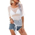 thumbnail image 2 of Biekopu Women Bikini Cover-Ups Solid Color Hollow-Out Knitted Crew Neck Short Sleeve Beach Swimwear, 2 of 7