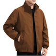 thumbnail image 2 of LODIENY Men Stand Collar Baggy Jacket with Pockets Zip Up Lightweight Long Sleeve Coat Casual Windbreaker Stylish Fall Golf Work Jackets Coffee L, 2 of 9