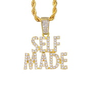 Iced Out Self Made Pendant in 14k Gold Tone with Cubic Zirconia Crystals   Set of Two Gold Chains - Includes 20"   24" Rope Chains with Pendant