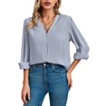 thumbnail image 2 of Women'S Business Casual Tops Summer Long Sleeve Button Down Shirts V Neck Chiffon Blouses Light Grey XL, 2 of 8