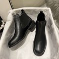 thumbnail image 3 of NECHOLOGY Botas Mujer Adulto Femenino Zapatos Botines mujer mujer cuero artificial Color sólido otoño suela gruesa tacones cuadrados Slip On Botines cortos zapatos de punta redonda (Black, 7), 3 of 7