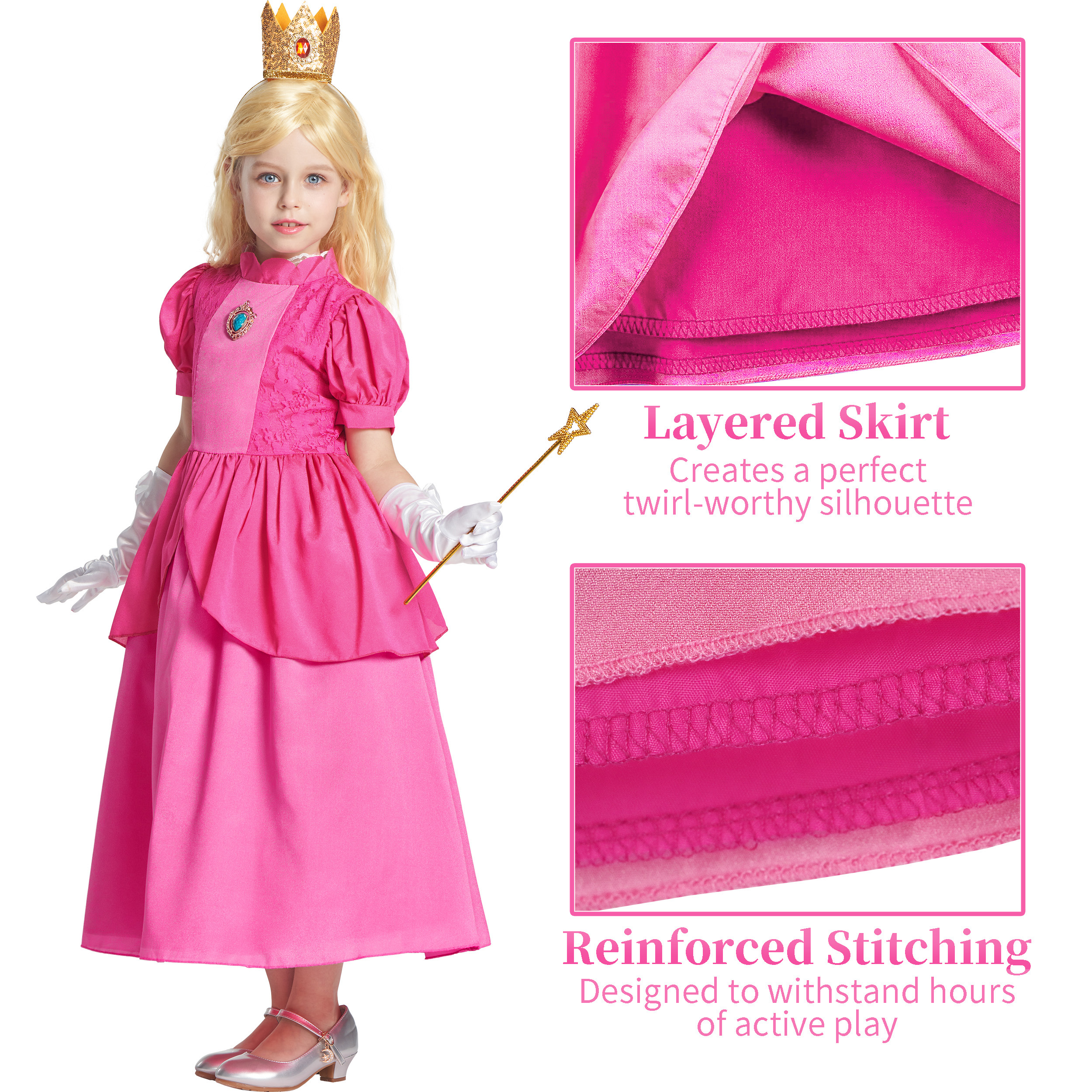 IKALI Girls Pink Princess Costume Dress, 6-Piece Set photo 7