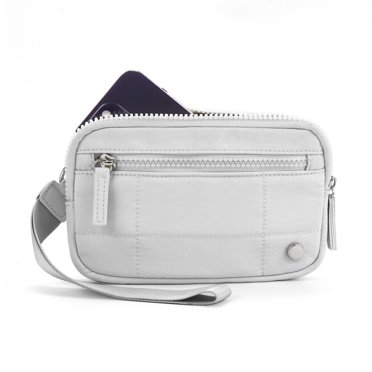 Julia Buxton Pebble RFID Double Zip Organizer - Vegan Leather, Credit Card Slots, ID Window, Detachable Strap