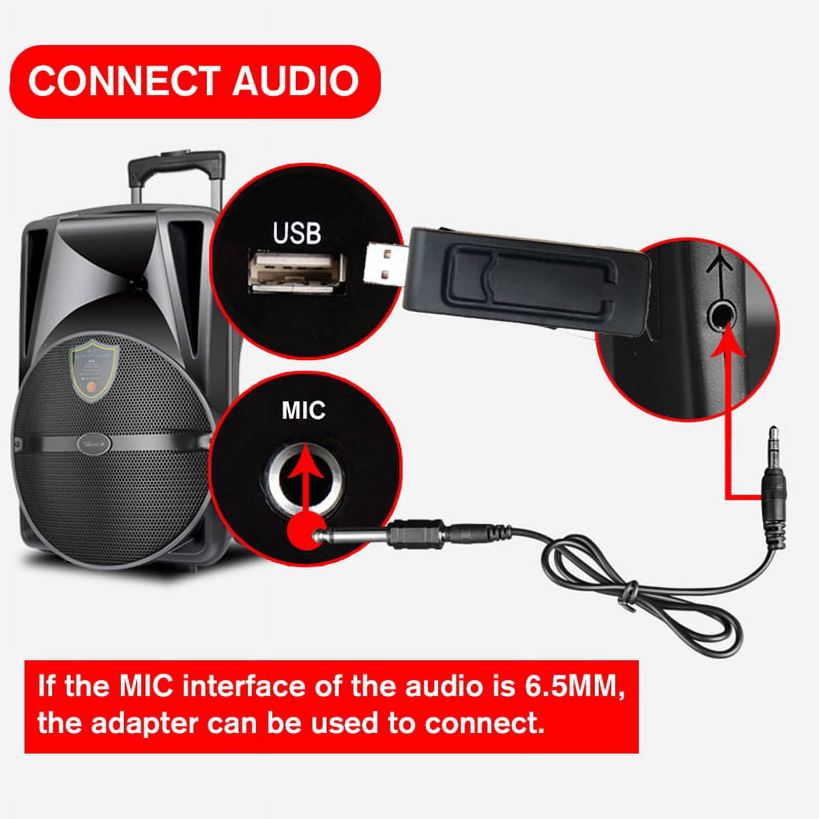 Universal Wireless Microphone Kit, Handheld Dynamic Microphone Wireless Mic System for Karaoke Nights and House Parties to Have Fun Over The Mixer,PA System,Speakers