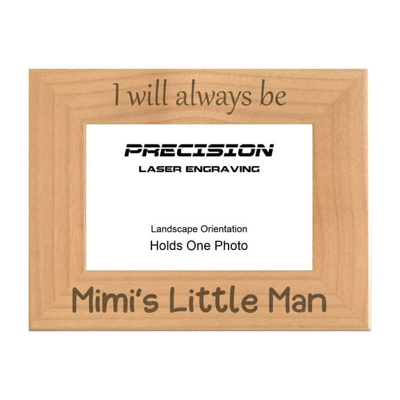 PrecisionNC Engraving Gift for Grandma Grandson I Will Always be Mimi's Little Man Engraved Natural Wood Picture Frame 4x6 Landscape