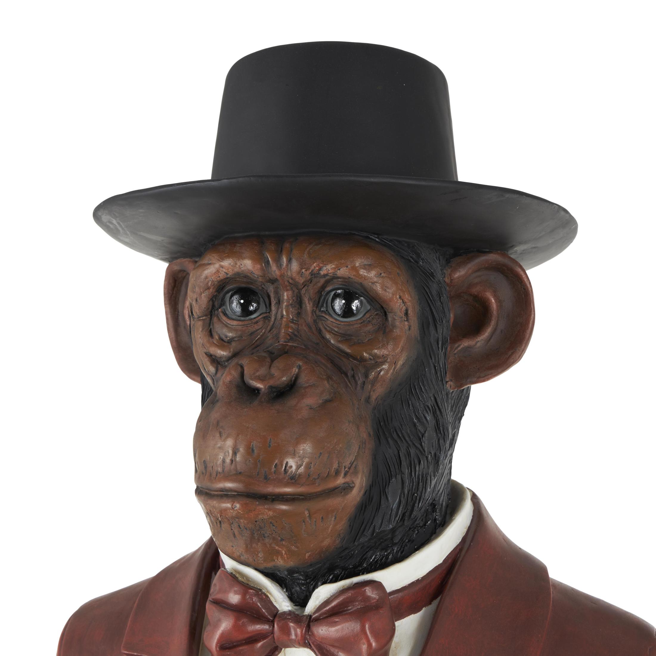 24" x 64" Red Resin Tall Waiter Monkey Sculpture with Gold Accent and Square Base, by DecMode