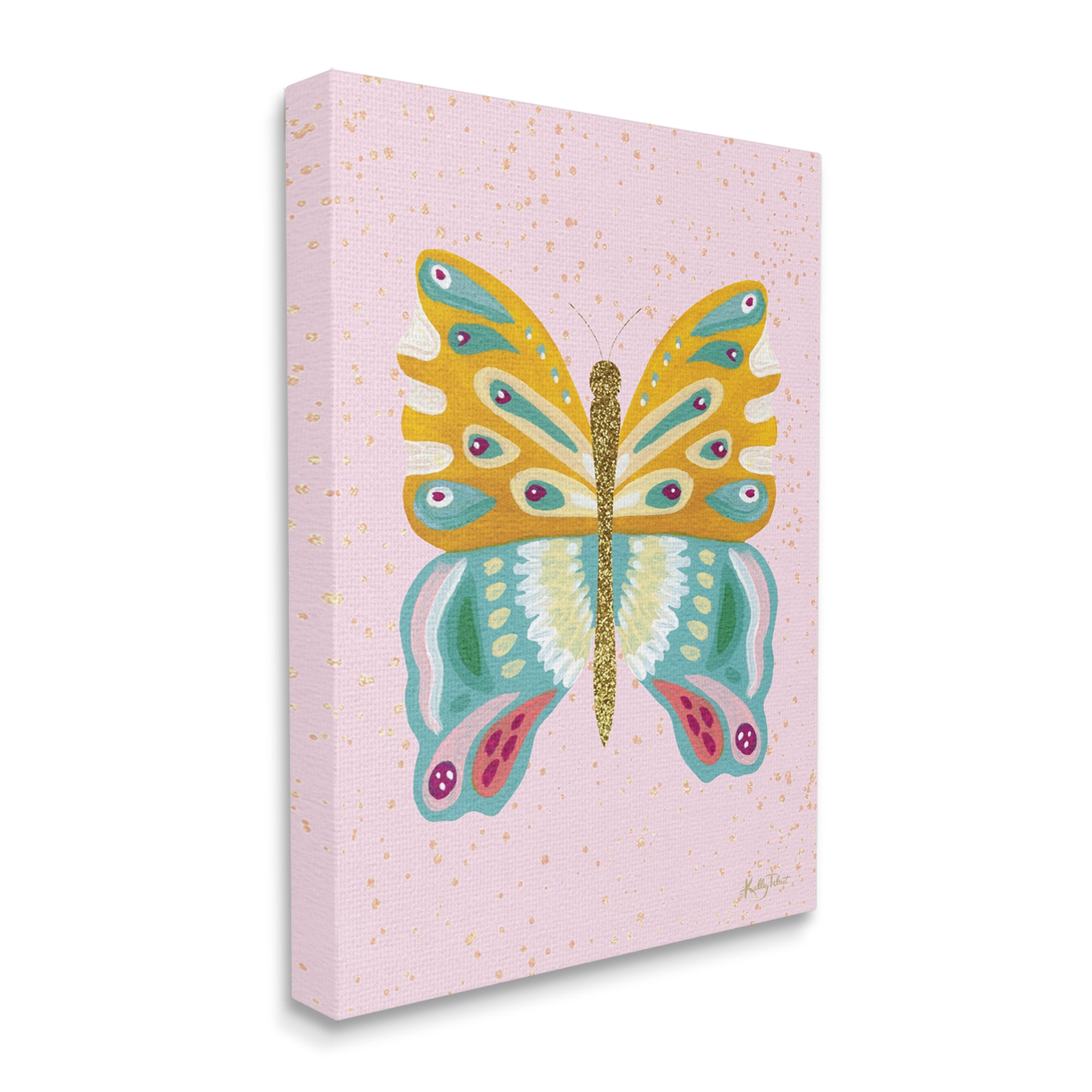 Stupell Industries Glitzy Butterfly on Pink Animals & Insects Painting Gallery Wrapped Canvas Art Print Wall Art, 30 x 40