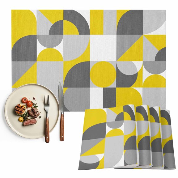 Placemats Set of 4, Geometric Place Mats Abstract Modern Yellow Tablemats Washable Placemat Table Decoration for Kitchen Table Dinner Party Home Decor Indoor Outdoor 13x19 Inch