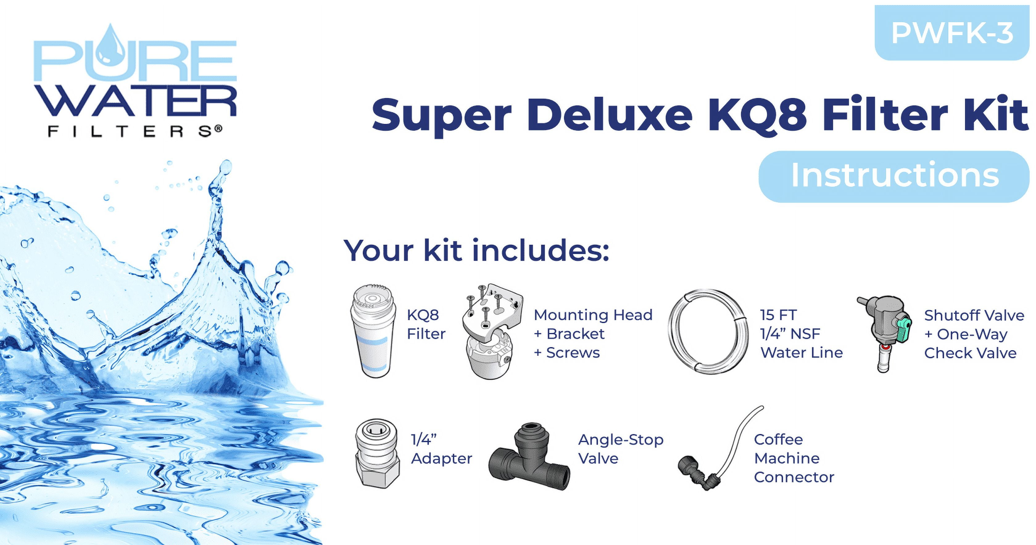 PureWater Filters KQ8 Water Filter System for Direct Water Line Plumb Kit Hookup For Keurig Commercial Plumbable Brewers