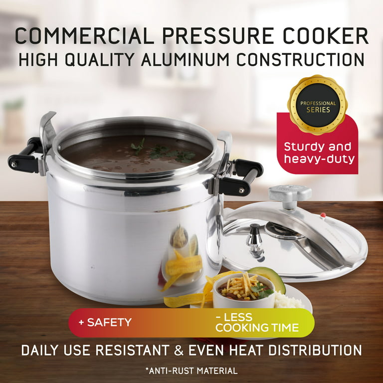 Universal 26qt / 25L Professional Pressure Cooker, Sturdy, Heavy-Duty Aluminum Construction with Multiple Safety Systems, Silver
