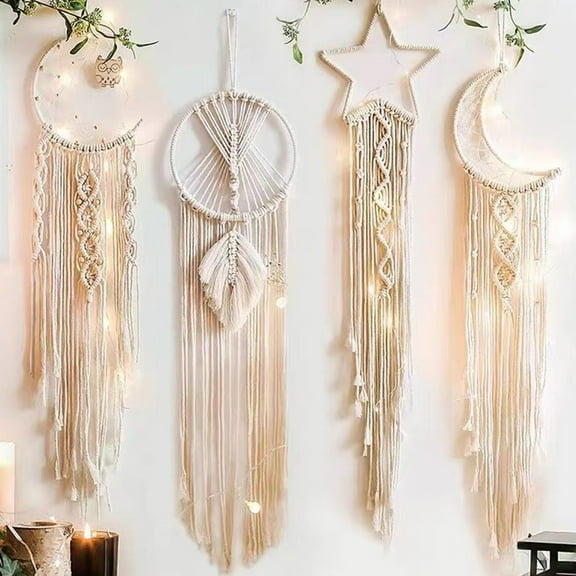 Tnobhg Hanging Dream Catcher Handmade Bohemian Cotton Rope Tassels Star Moon Leaf Owl Bedroom Wall Art Hanging Decoration Pendant