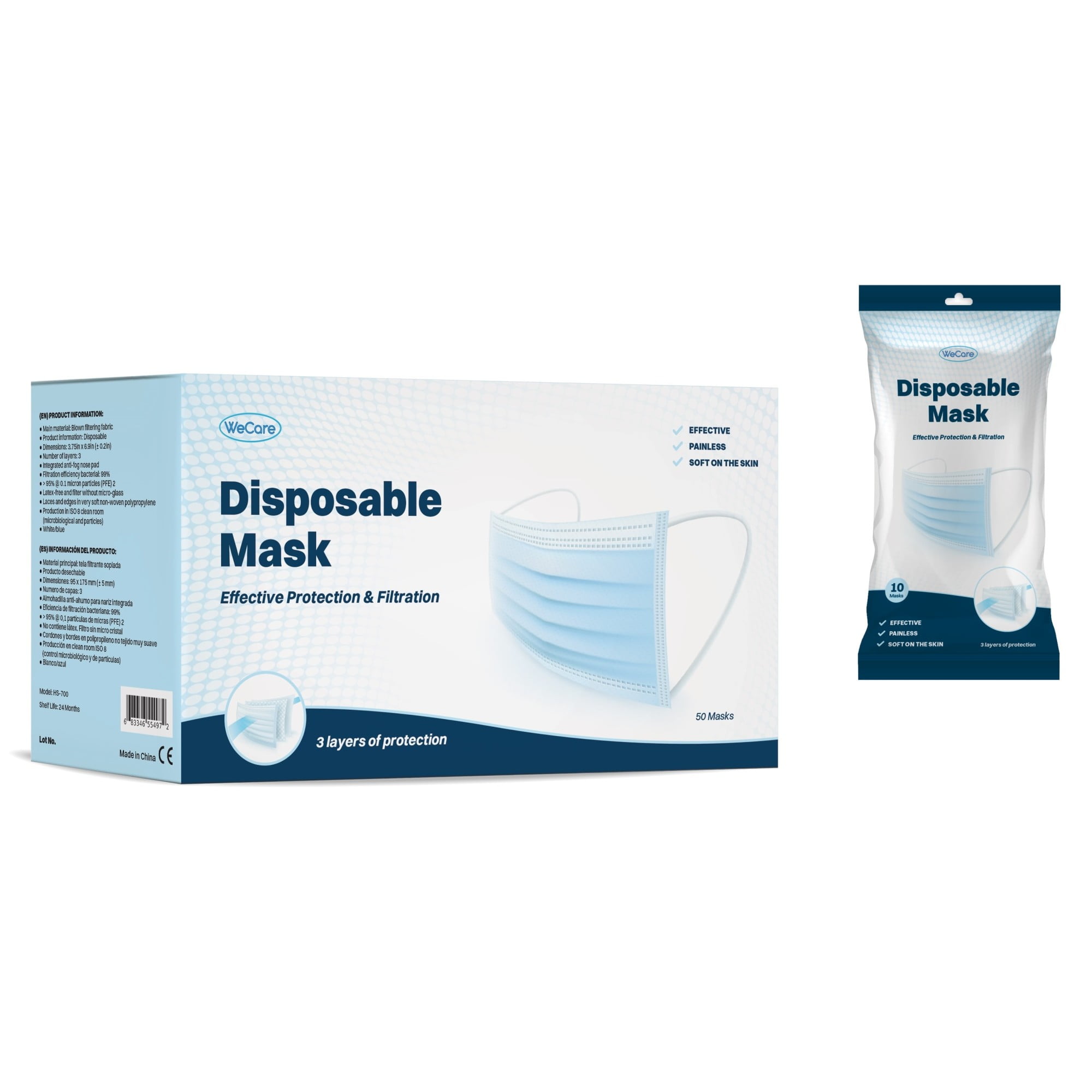 WeCare Disposable Face Mask, 3-Ply with Ear Loop (50 Individually