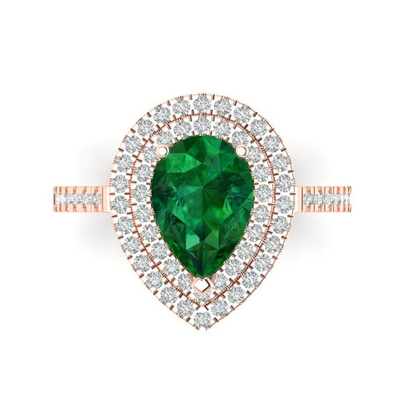 Halo Engagement Ring for Women - 2.48ct Simulated Emerald in 18K Rose Gold Promise Ring