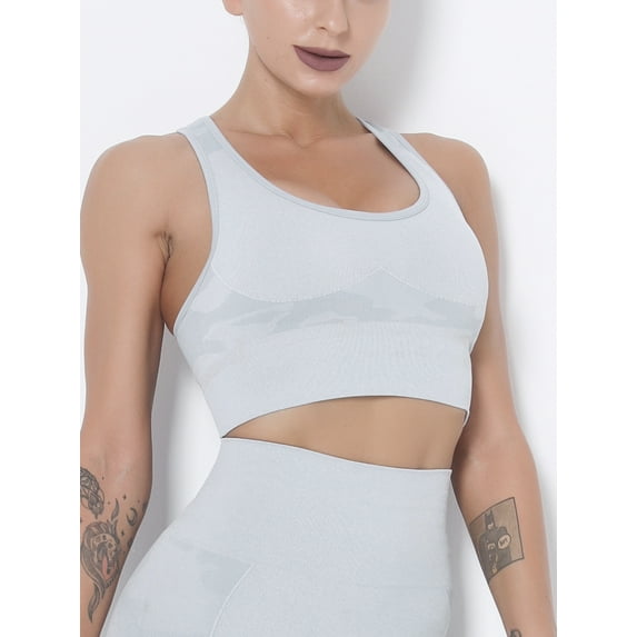 QRIC Camo Seamless Sports Bra for Women Shake Proof Running Workout Yoga Crop Top