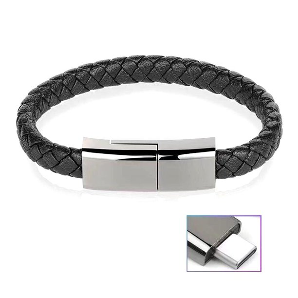 LUVCLS Cable de carga USB de cuero PU, pulsera con cable de datos para portátil tipo 1X