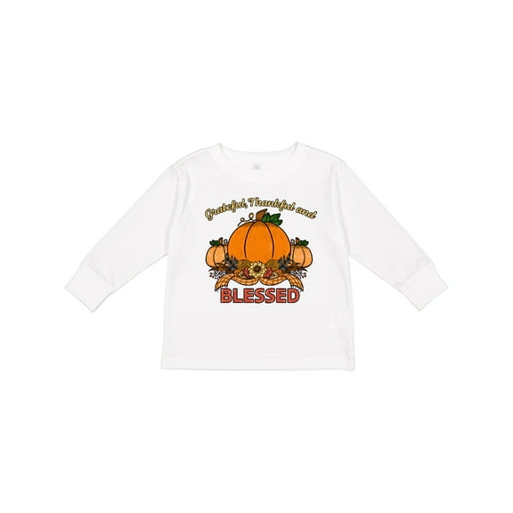Inktastic Thankful Grateful and Blessed Pumpkins and Sunflower Boys or Girls Long Sleeve Toddler T-Shirt