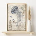 thumbnail image 2 of PixonSign Framed Canvas Print Wall Art Jellyfish, Lighthouse and Fish Animals Ocean Illustrations Modern Art Nautical Relax/Calm Blue Duotone for Living Room, Bedroom, Office - 24"x36" Natural, 2 of 5