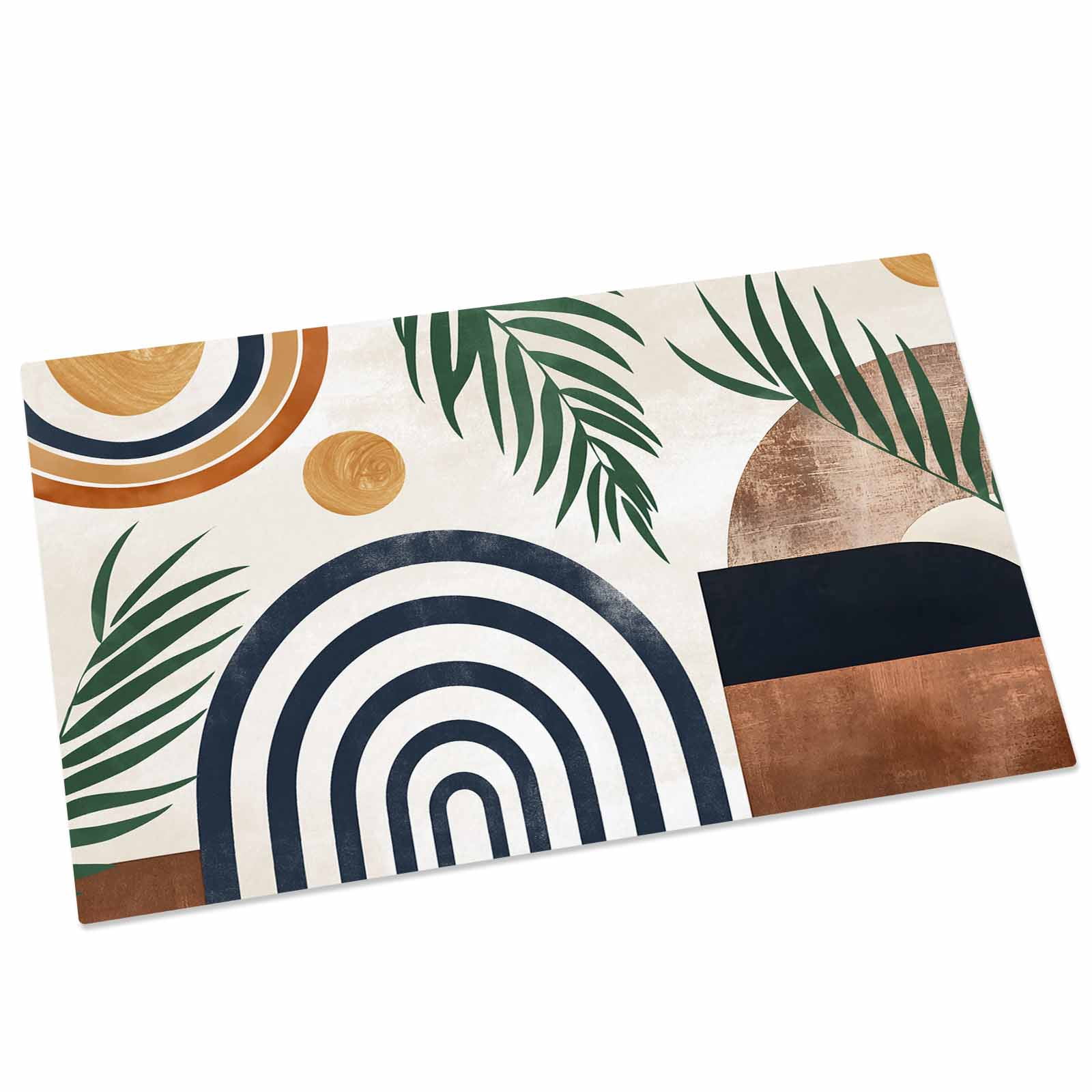 Boho Middle Century Indoor Door Mat - 18"x30", Non-Slip Welcome Mat for Outdoor, Modern Abstract Botanical Geometric Front Doormat for Entry, Low-Profile Doormat Entrance Rug for Kitchen/Bathroom