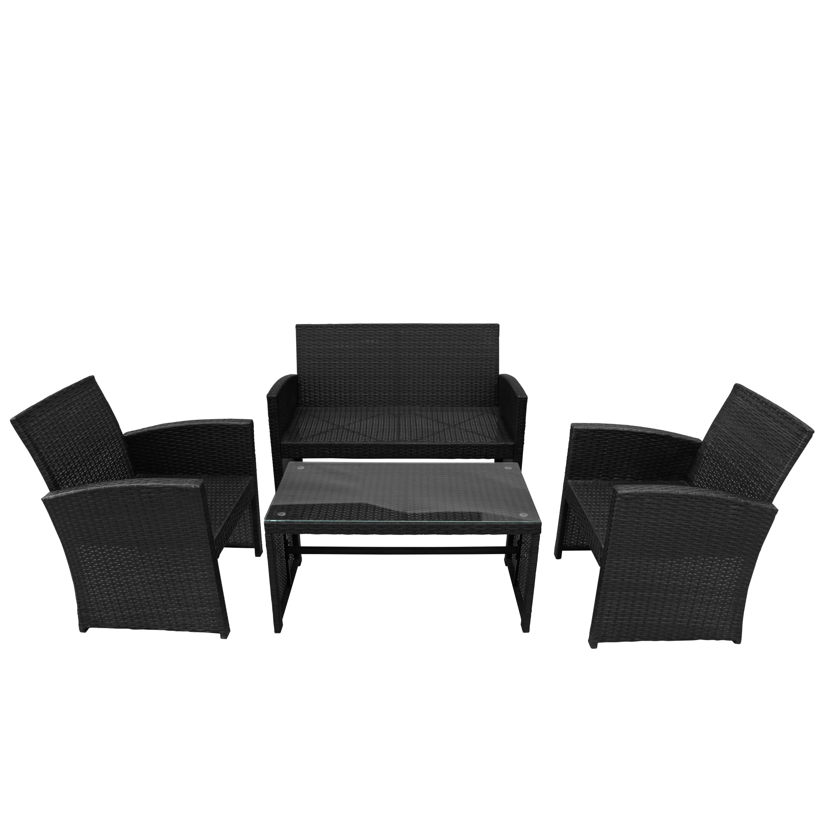 Aukfa 4-Piece Rattan Outdoor Conversation Sets, Black/Beige