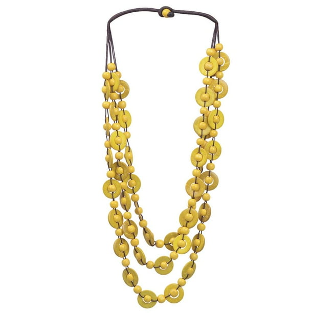 Collar largo multicapa con cuentas étnicas Amarillo
