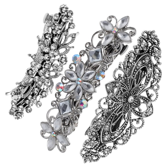 NIAIZEK Metal Rhinestone Hair Clips Set of 3, Assorted Colors, Elegant Decorative Hair Accessories for Women and Girls