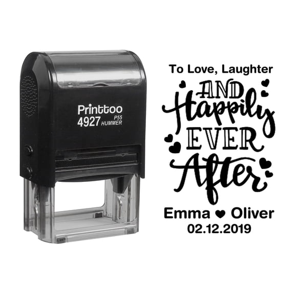 Printtoo Personalized Black Self Inking To Love| Laughter And Happily Ever After Stamp Custom Wedding Favor Rubber Stamper -60 x 40 mm
