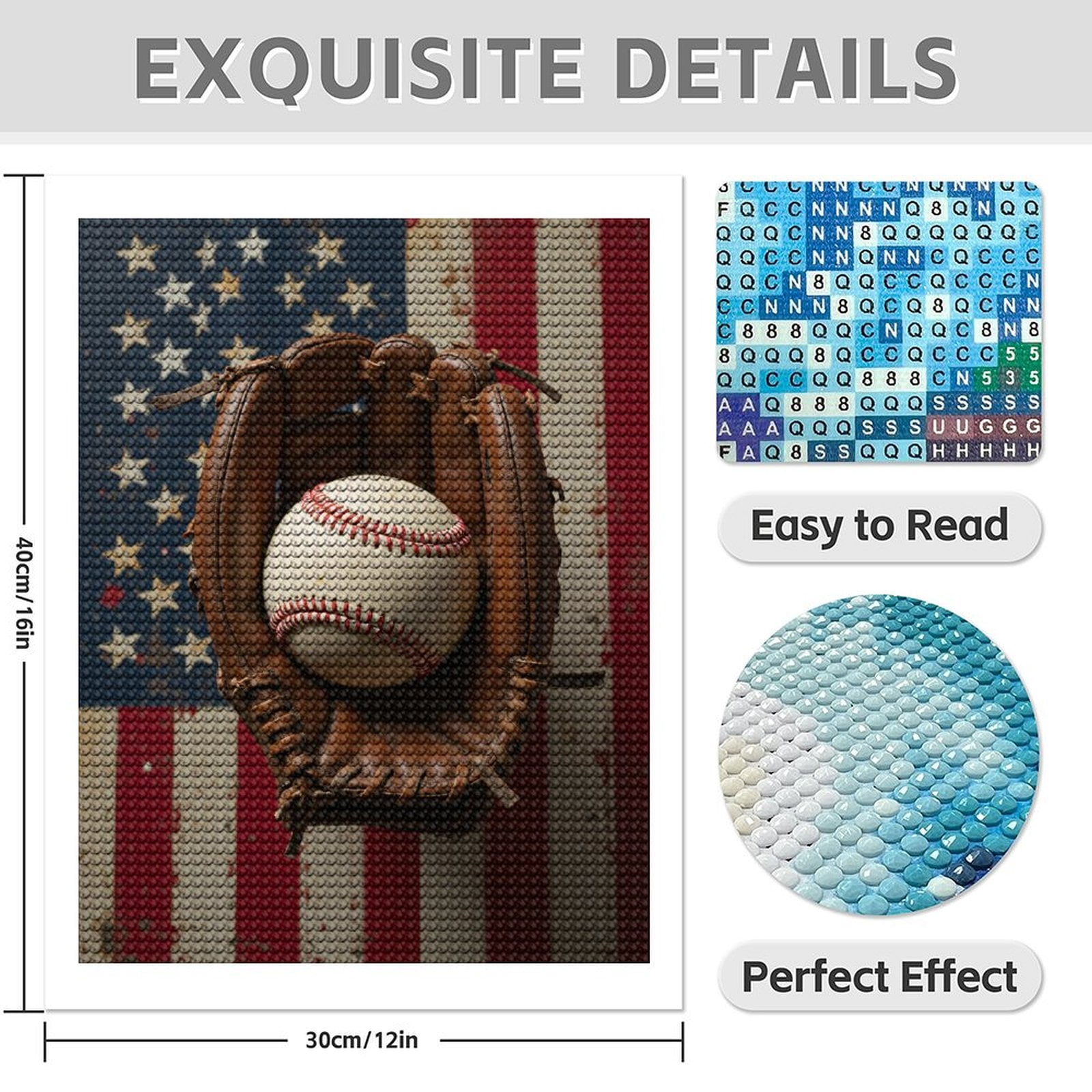Diamond Art Kit for Adults, Baseball Glove Patriotic Background Diamond Painting for Adults Beginners, DIY Diamond Art Painting Kits, 5D Diamond Painting Crafts for Home Decor 12x16 Frameless
