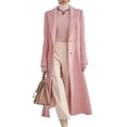 thumbnail image 2 of Women's Belted Solid Color Maxi Wool Coat,Notched Lapel Single Breasted Long Winter Overcoat,Elegant Tailored Outerwear for Office 04-Pink XXL, 2 of 5