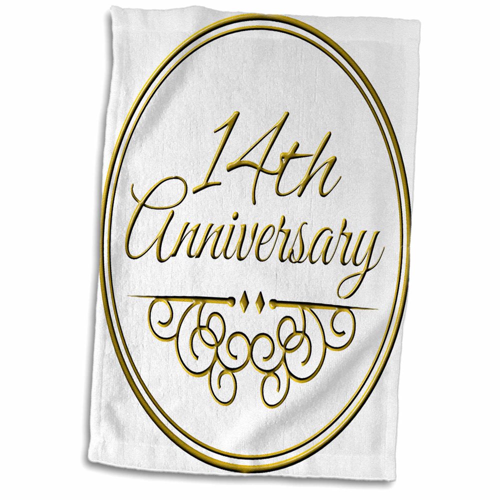 3dRose 14th Anniversary gift gold text for celebrating wedding
