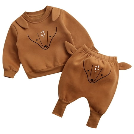 

Otqutp Sport Blouse for Baby Boys Girls Long Sleeve Cute Cartoon Animals Sweatshirt Blouse Tops Warm Trousers Pants Outfit Set 2PCS Clothes Casual Joggers(Brown 18-24 Months)
