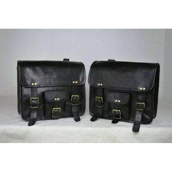 Shakun Leather 3 Genuine Black Leather Motorcycle Saddle Bag Combo Tool Pouch Storage Side Bags
