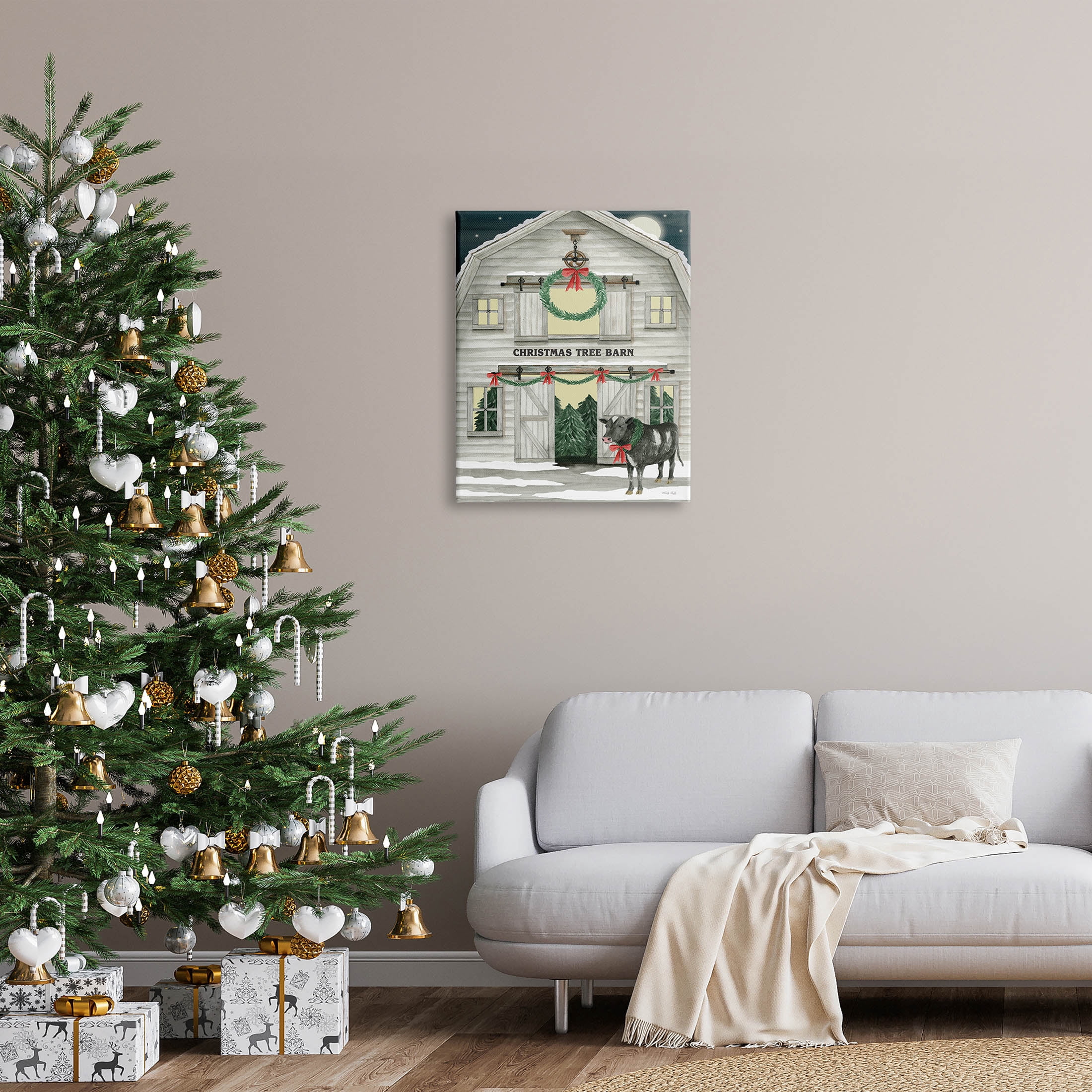 Christmas Tree Barn Rural Countryside Holiday Graphic Art Gallery Wrapped Canvas Print Wall Art