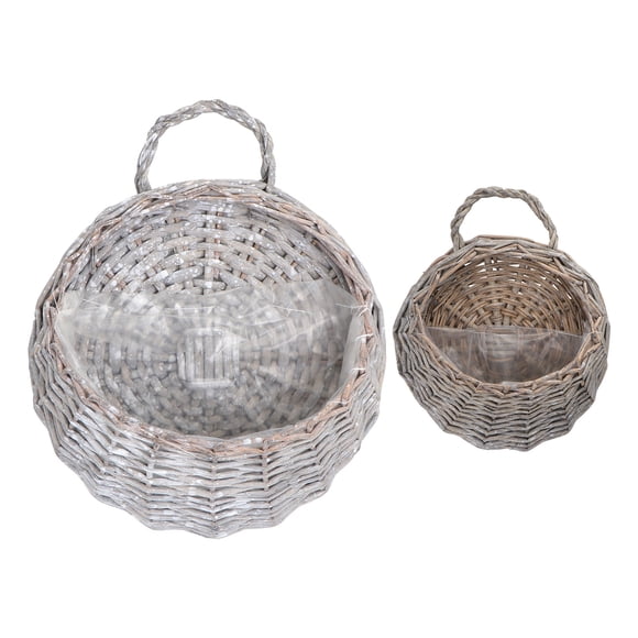 2 PCS Cesta de paja y sauce Macetas de mimbre Macetas de flores para colgar en la pared Cesta para colgar en la pared Cesta para colgar en la pared de mimbre rústico