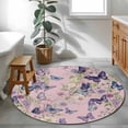 thumbnail image 3 of Pink Flowers Round Area Rug 3Ft Washable Small Circle Rugs for Kitchen Entryway, Spring Floral Purple Butterflies Farmhouse Non-Slip Carpet Floor Mats Indoor Outdoor Carpet Runner Home Decor, 3 of 8