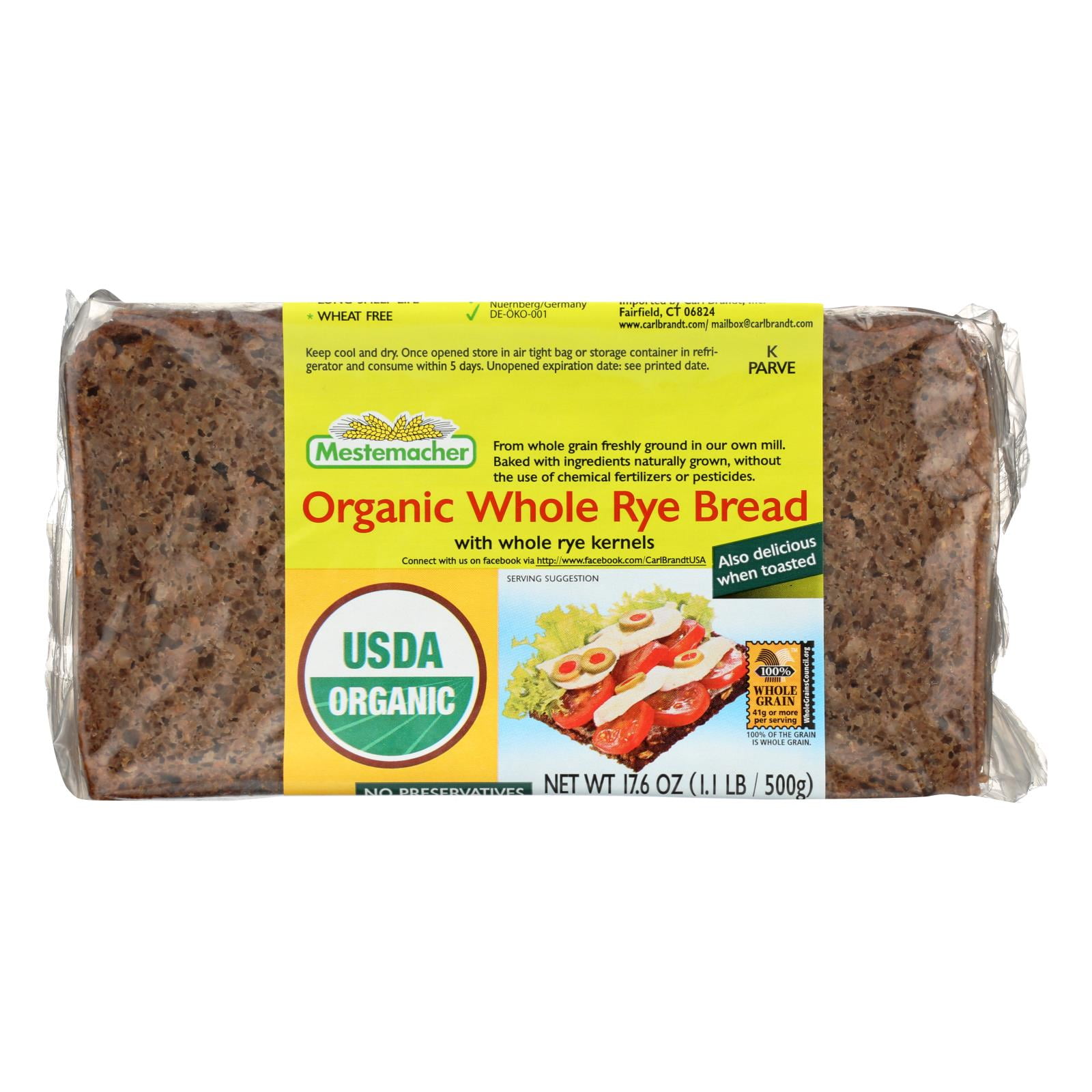 Mestemacher's Organic Whole Rye Bread, 17.6 Oz (12 Pack)